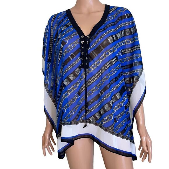 Michael Kors Chain Print Poncho Top MICHAEL Michael Kors blue and black - Picture 3 of 11